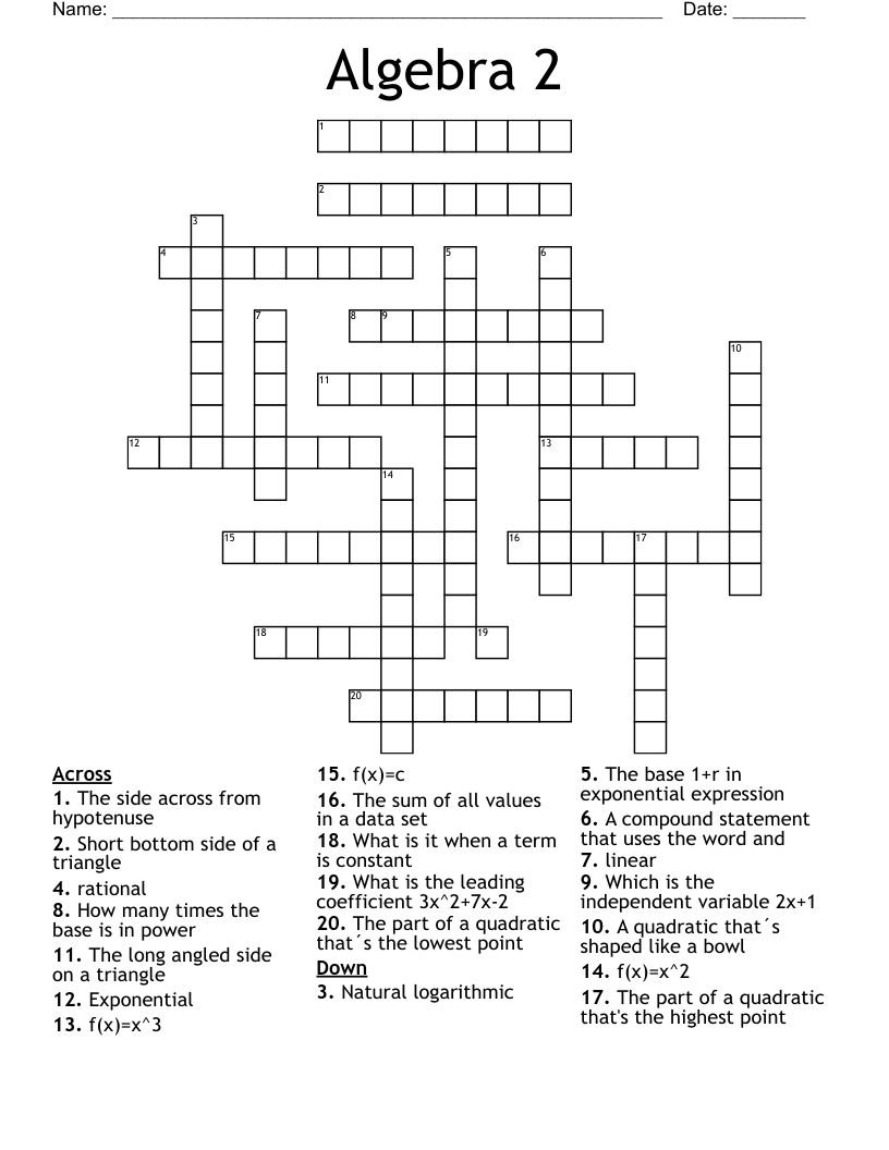 Algebra 2  Crossword