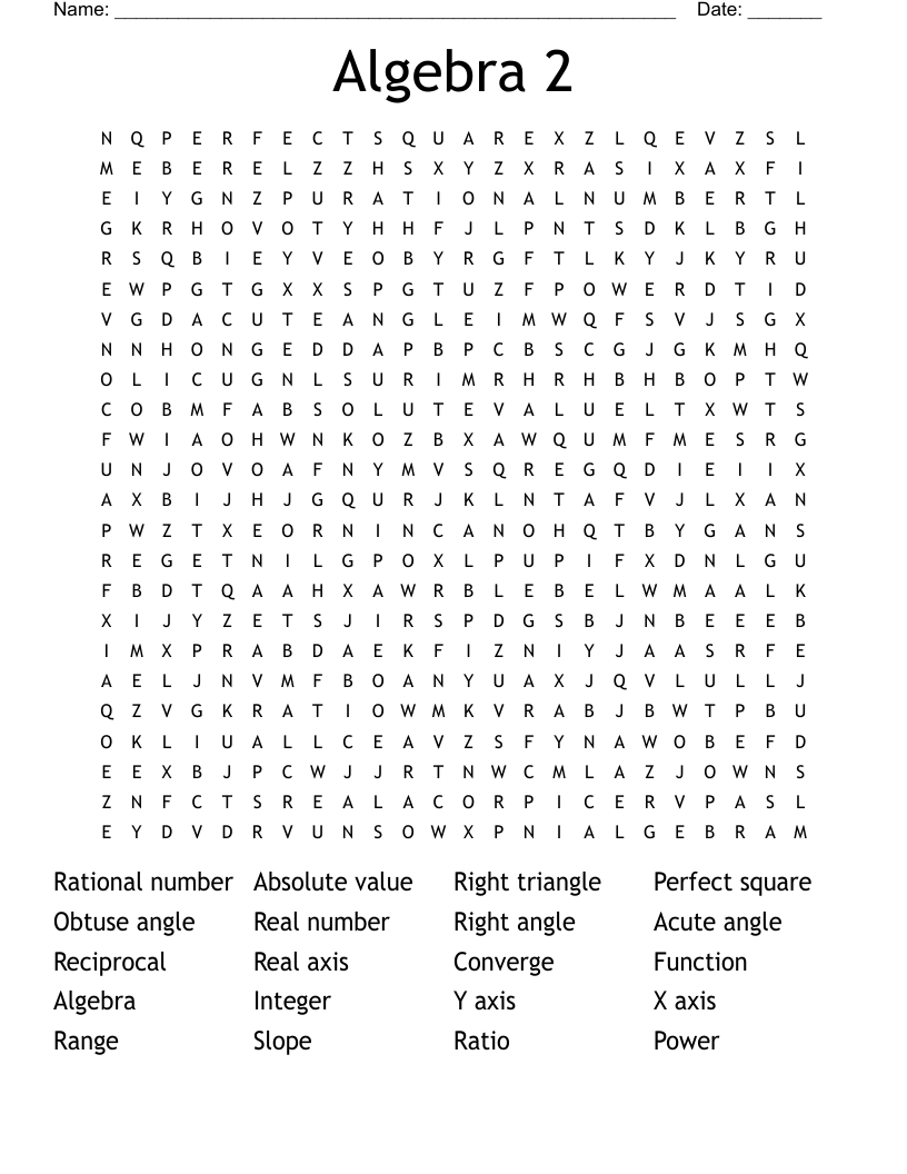Algebra 2  Word Search