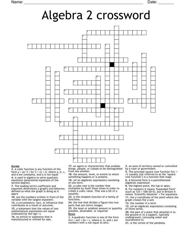 Algebra 2 crossword