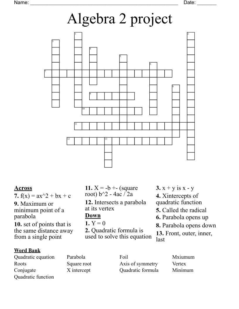 Algebra 2 project  Crossword