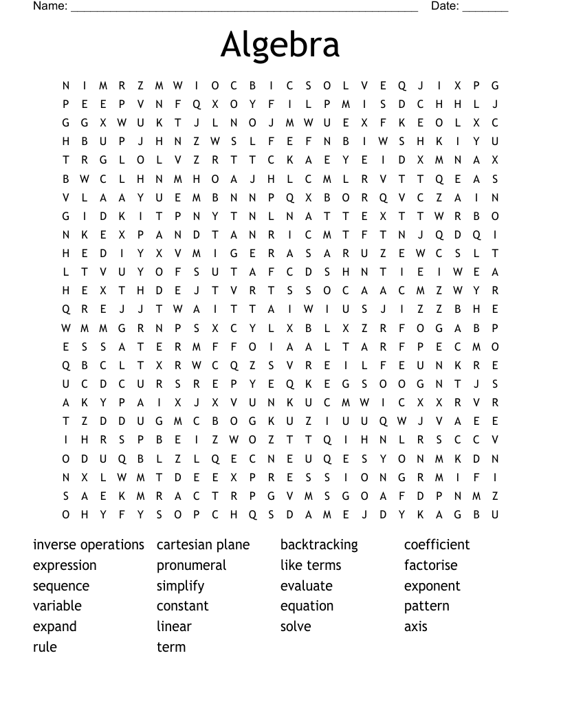 Algebra Word Search