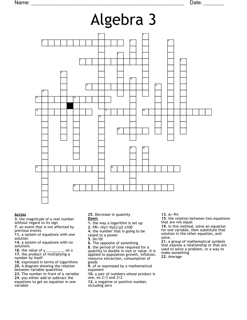 Algebra 3 Crossword