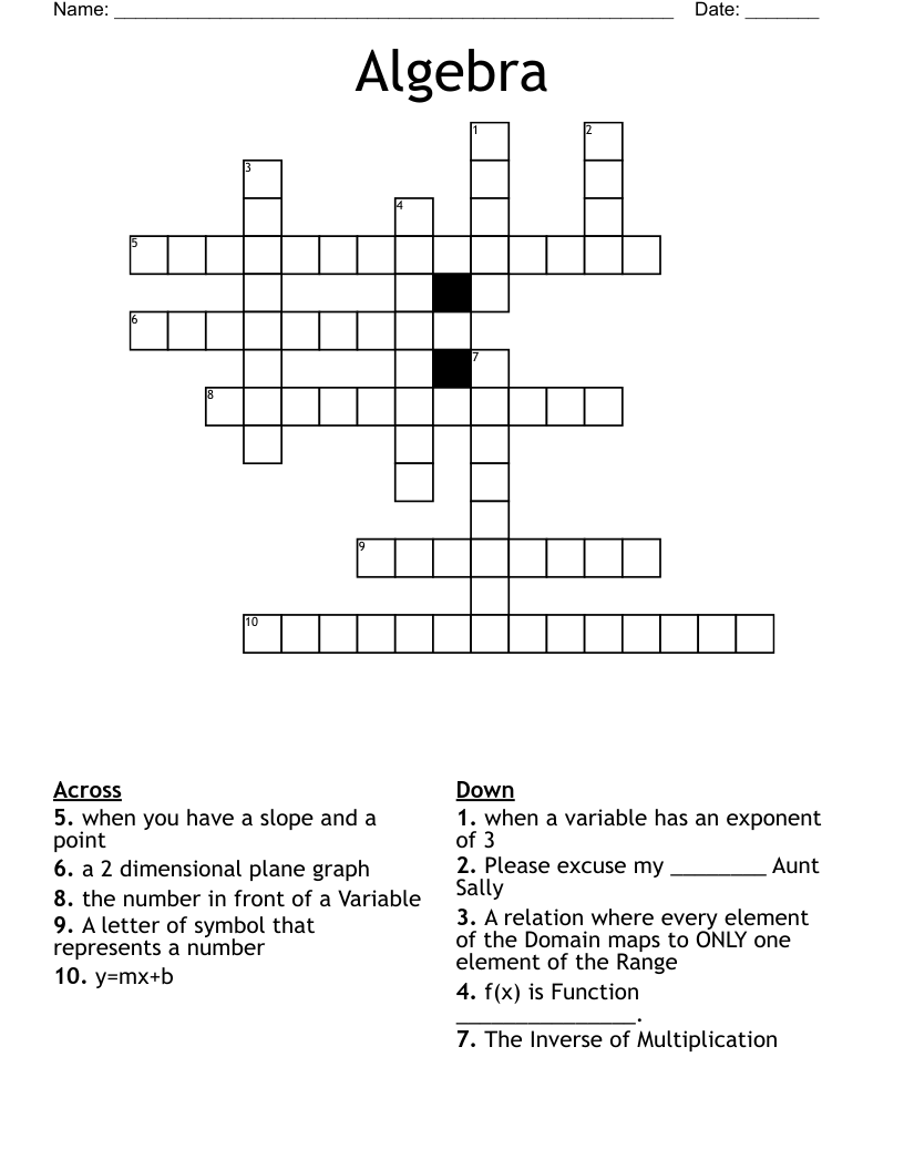 Algebra Crossword