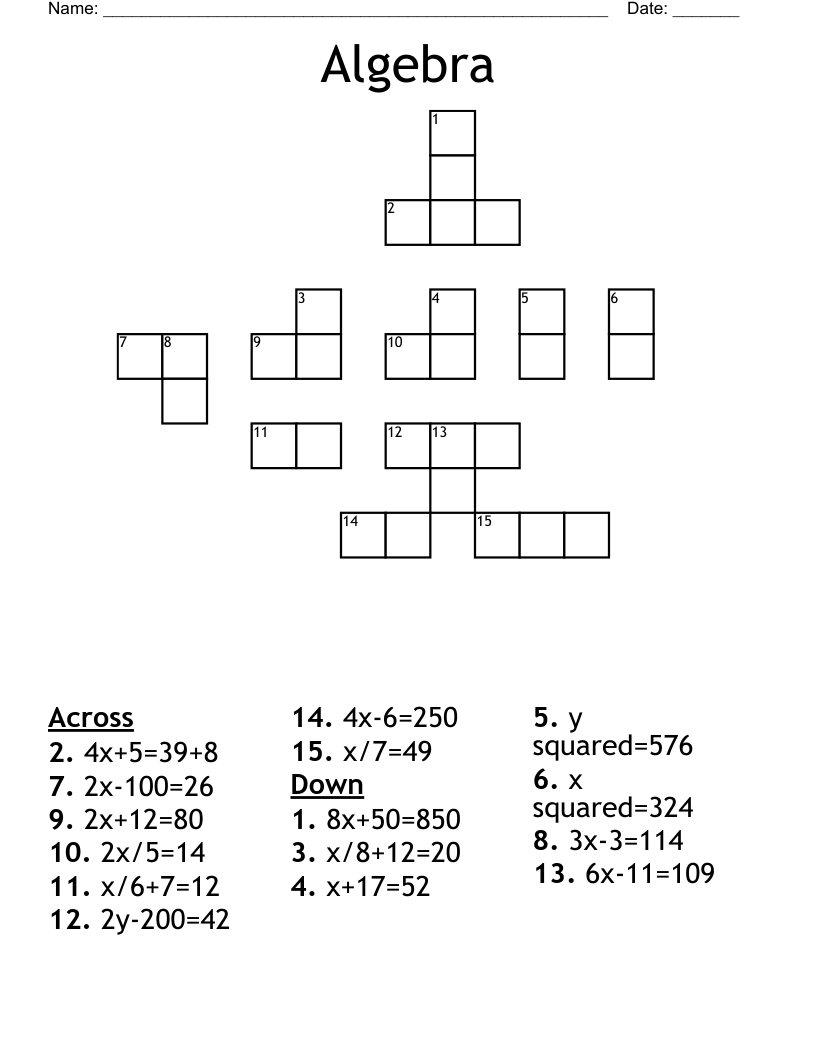 Algebra Crossword