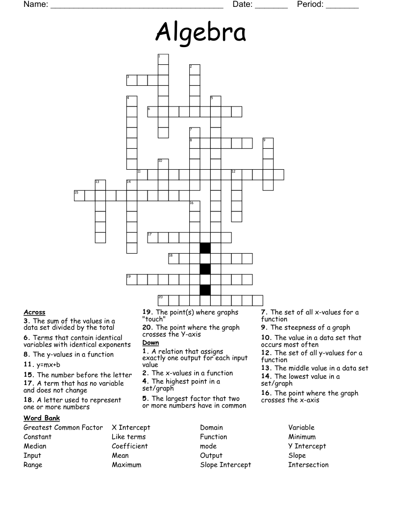 Algebra Crossword