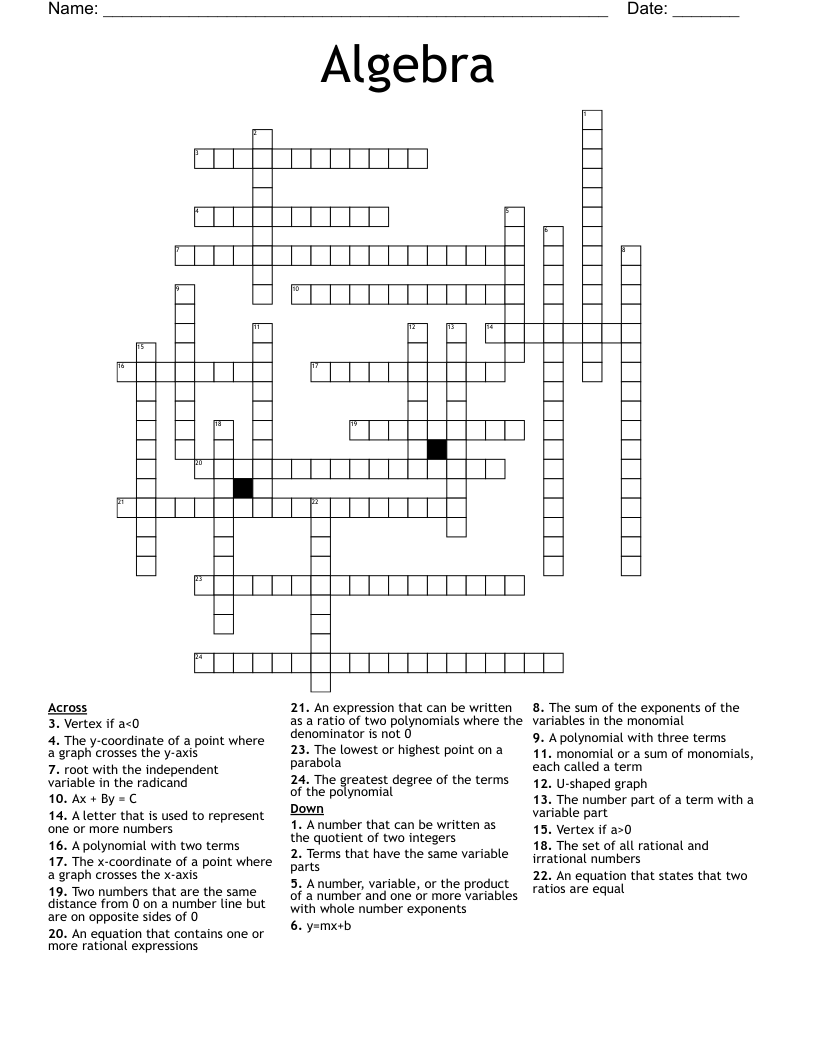 Algebra Crossword