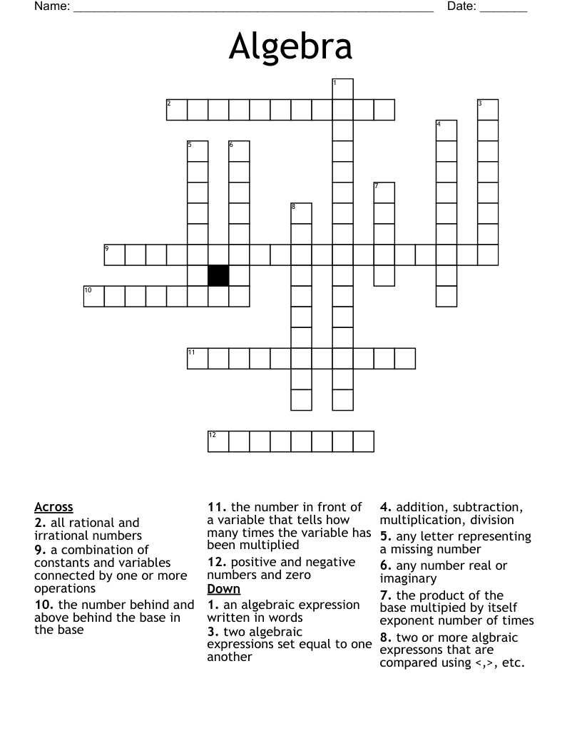 Algebra Crossword