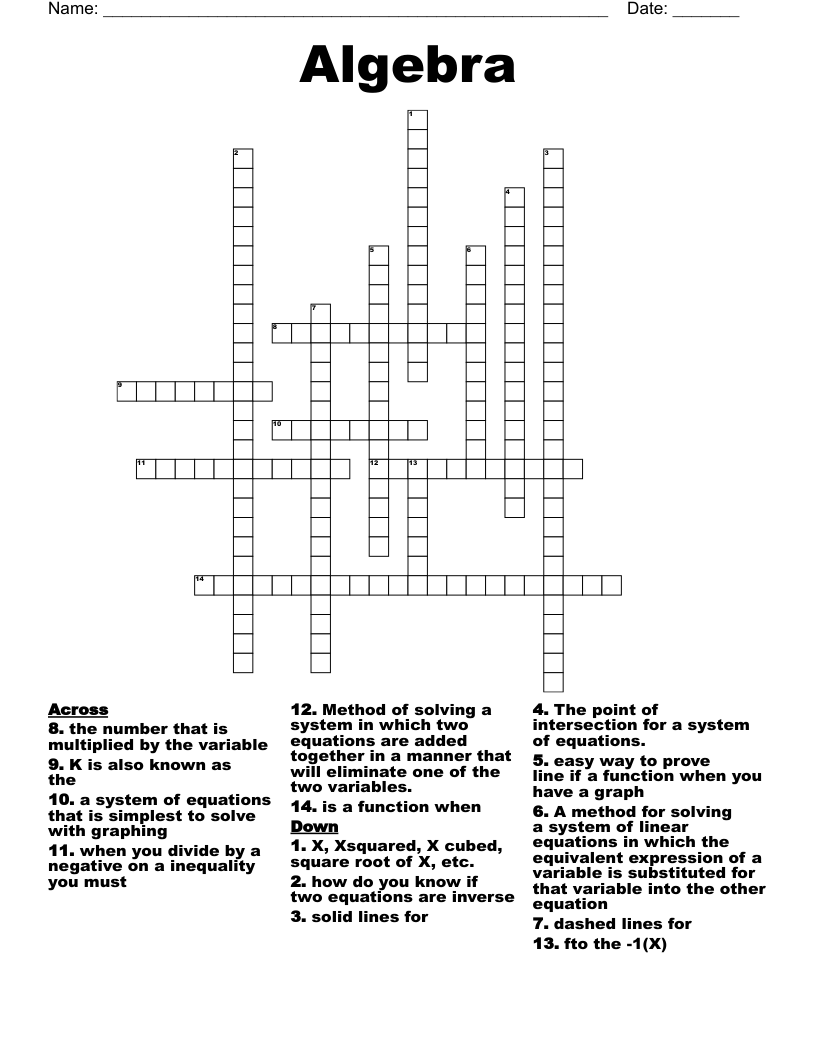 Algebra Crossword