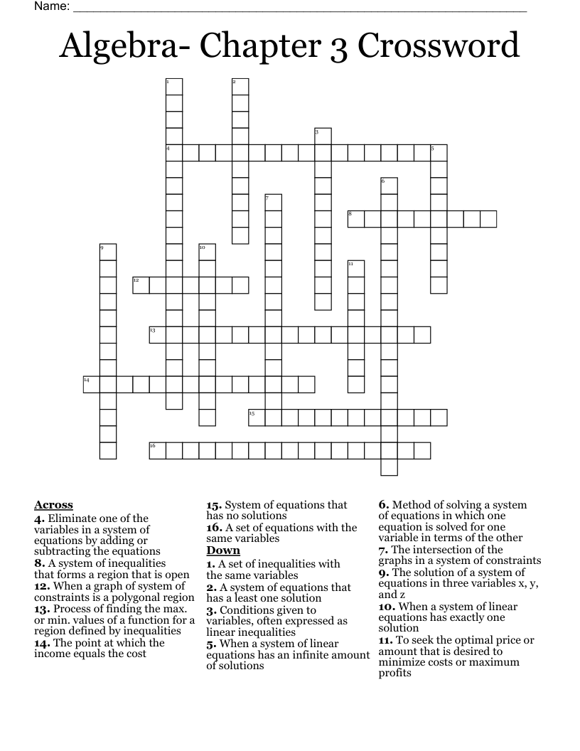 Algebra- Chapter 3 Crossword