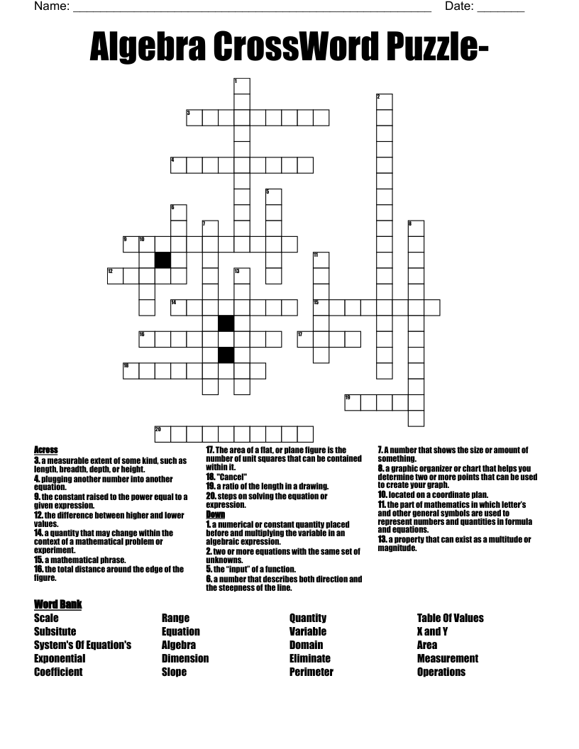 Algebra CrossWord Puzzle-