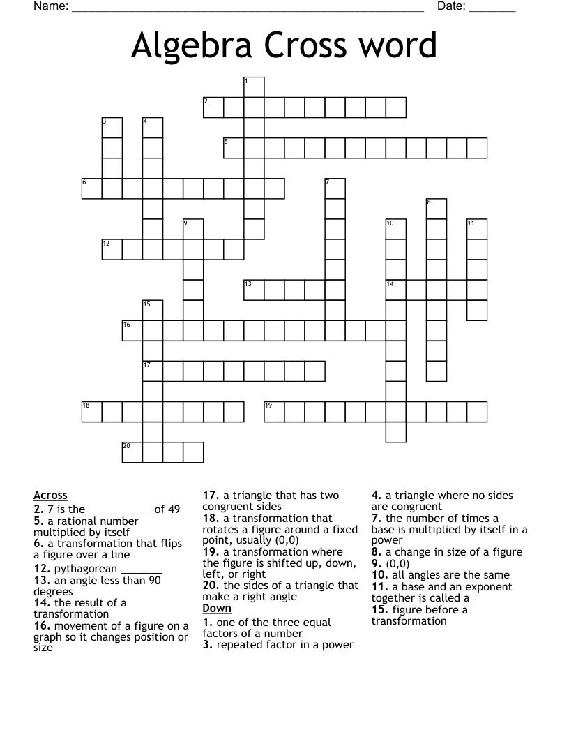 Algebra Cross word