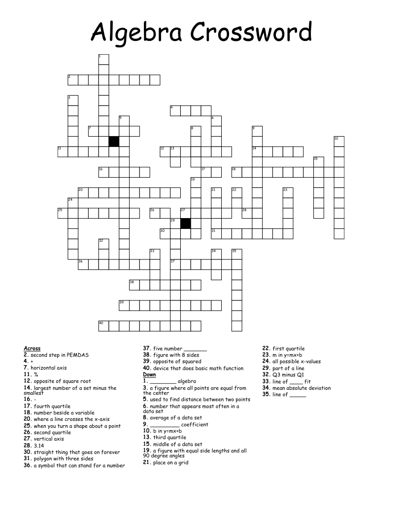 Algebra Crossword
