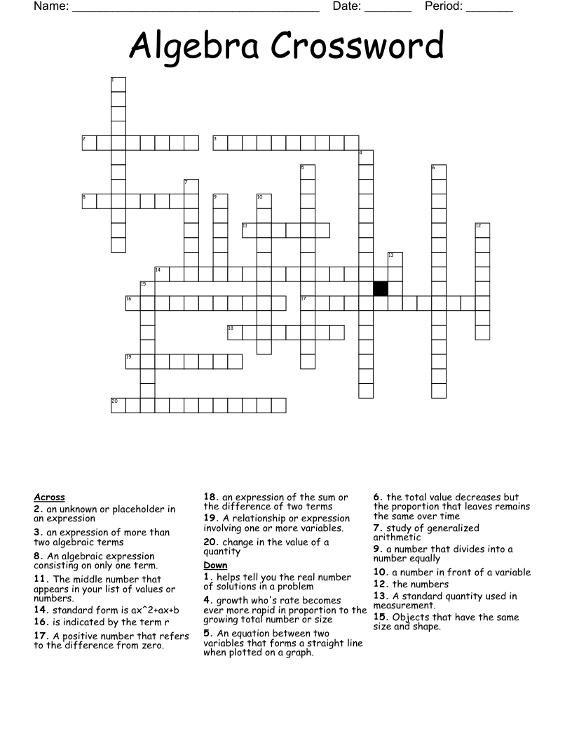 Algebra Crossword