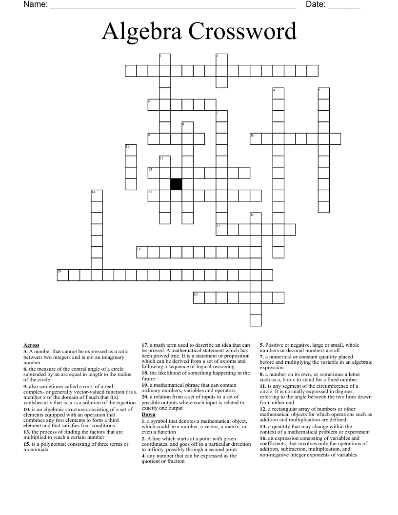 Algebra Crossword
