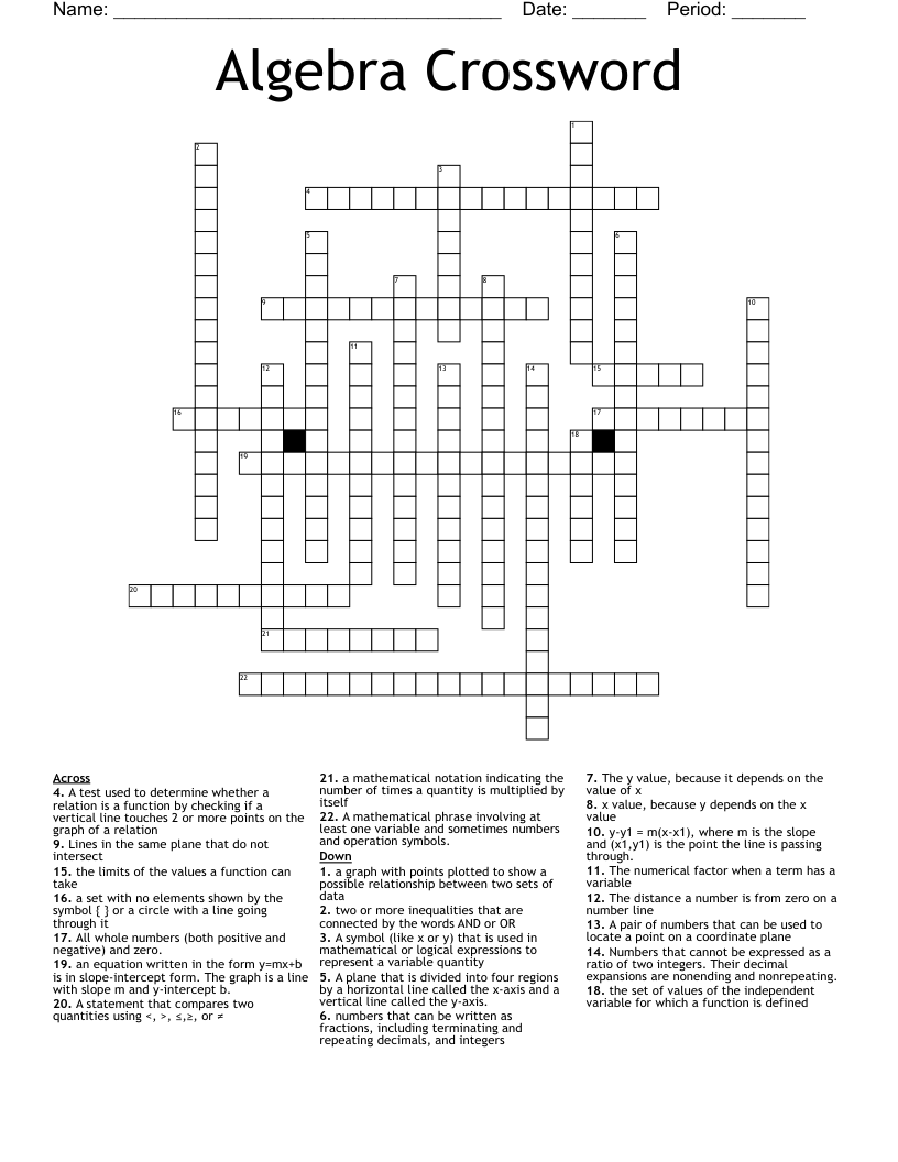 Algebra Crossword