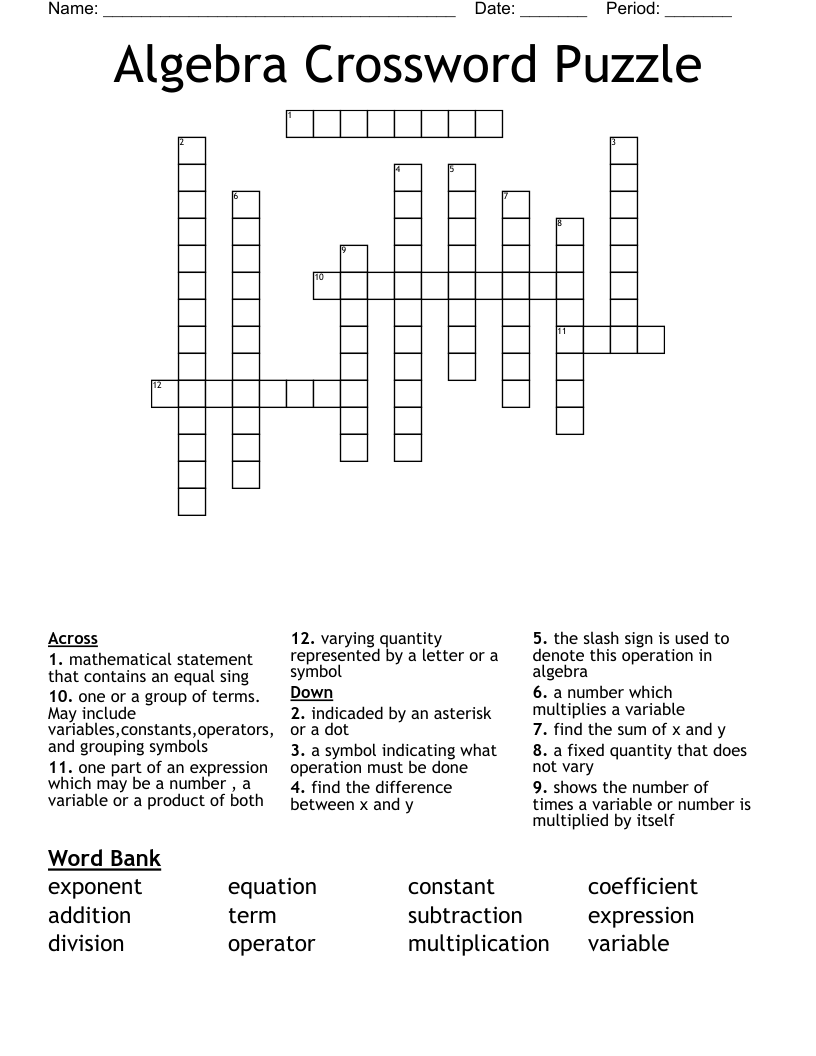 Algebra Crossword Puzzle
