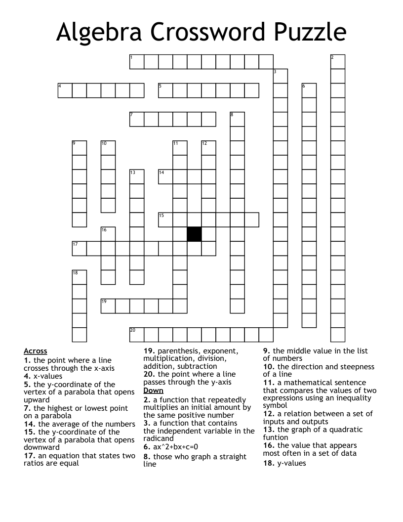 Algebra Crossword Puzzle