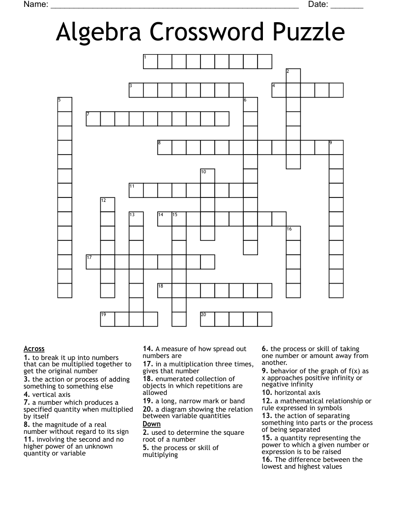 Algebra Crossword Puzzle