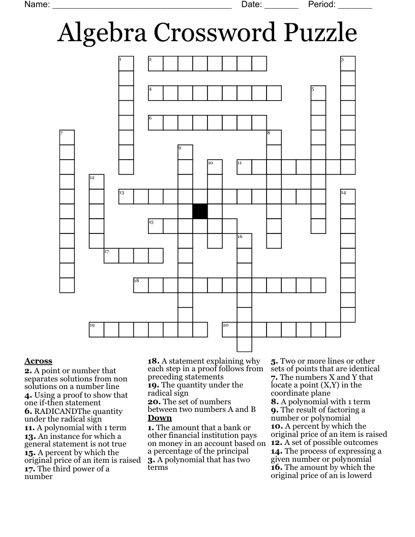 Algebra Crossword Puzzle