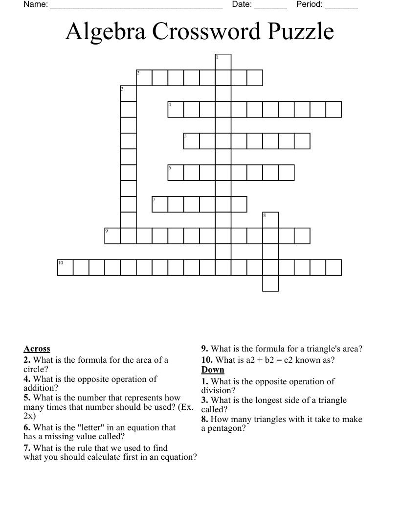 Algebra Crossword Puzzle
