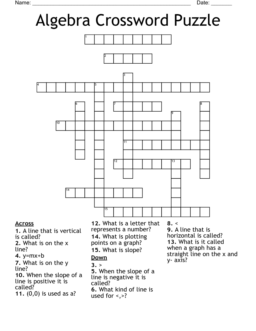 Algebra Crossword Puzzle
