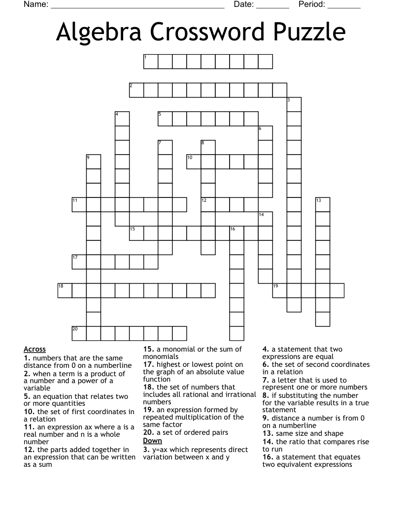 Algebra Crossword Puzzle