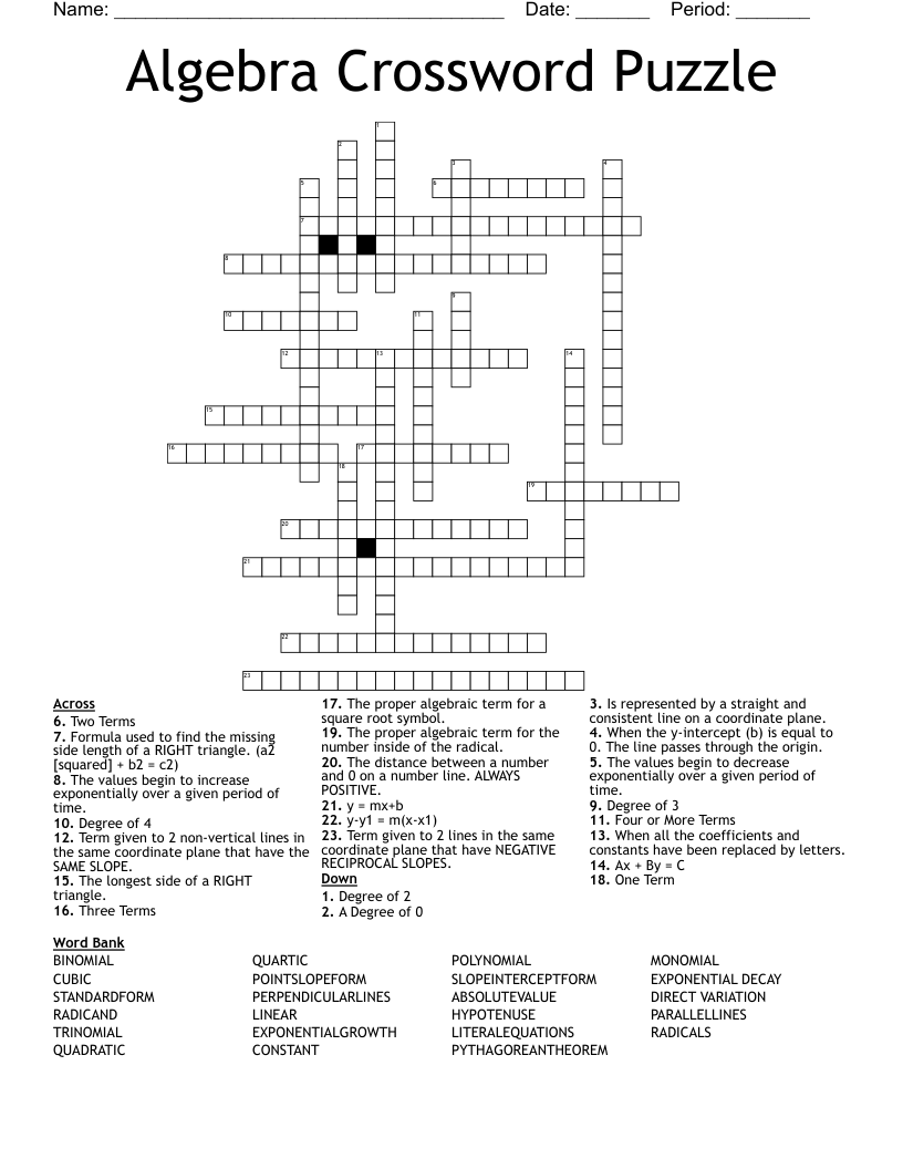 Algebra Crossword Puzzle