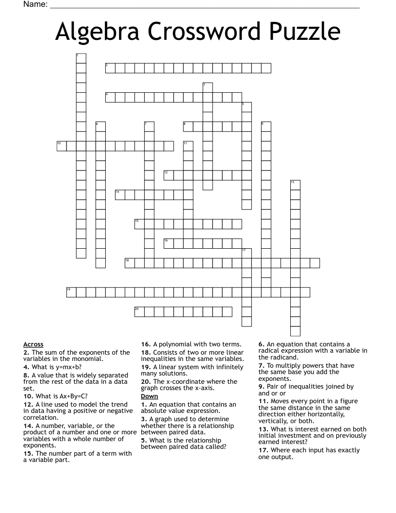 Algebra Crossword Puzzle