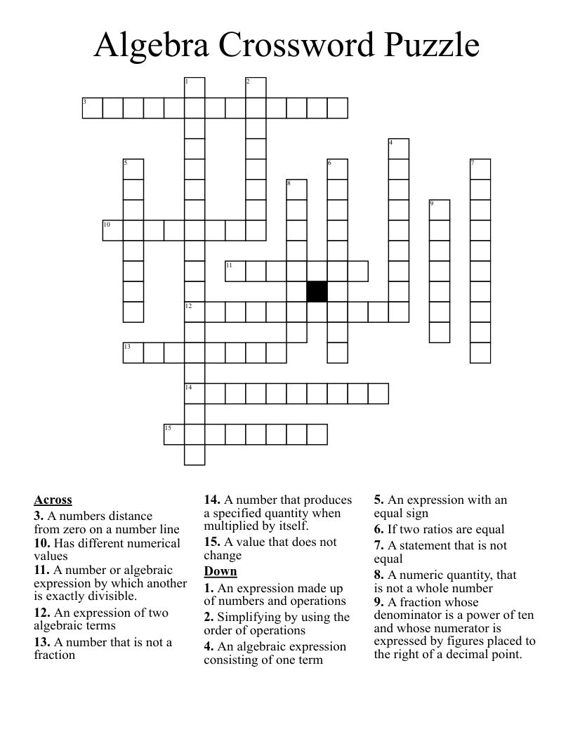 Algebra Crossword Puzzle