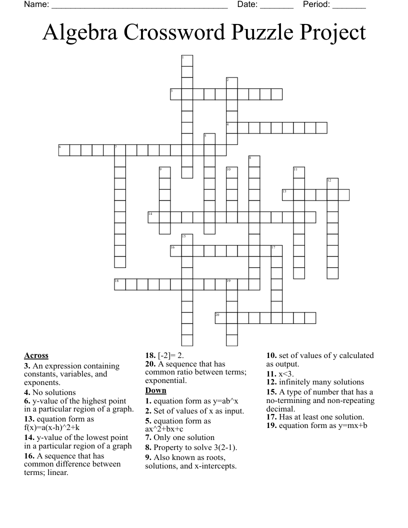 Algebra Crossword Puzzle Project