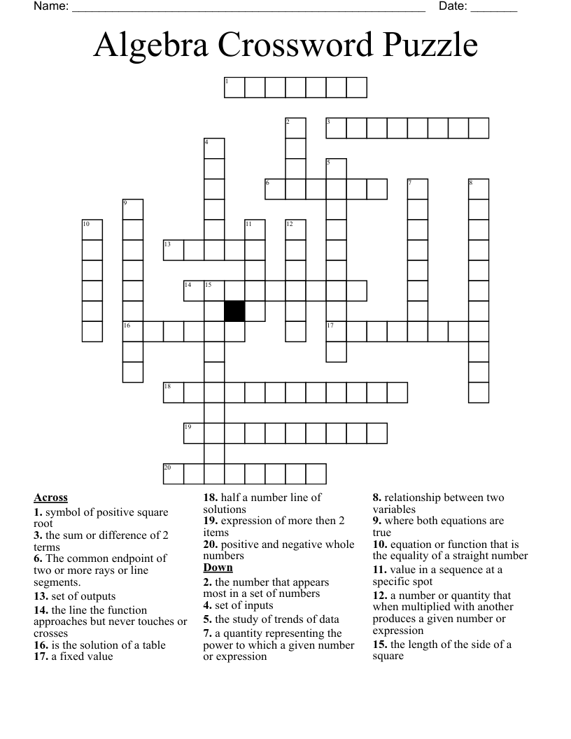 Algebra Crossword Puzzle 