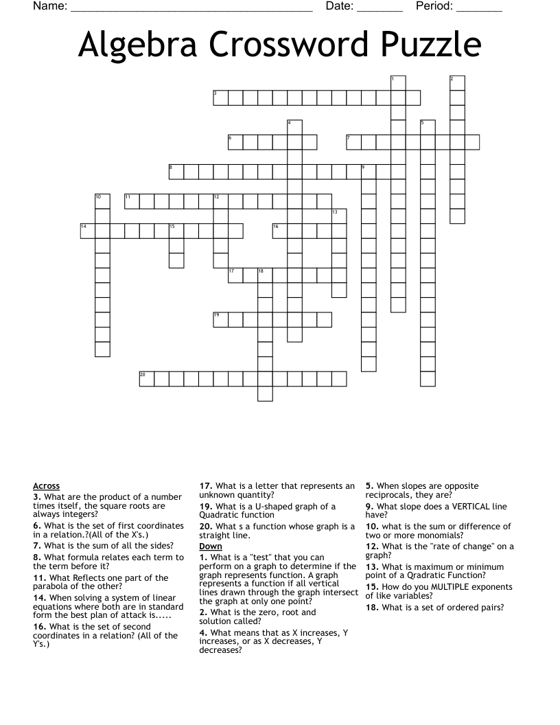 Algebra Crossword Puzzle 