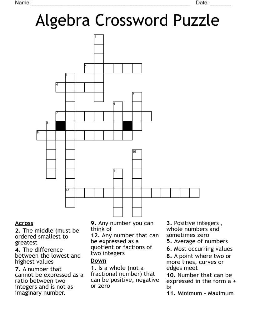 Algebra Crossword Puzzle 