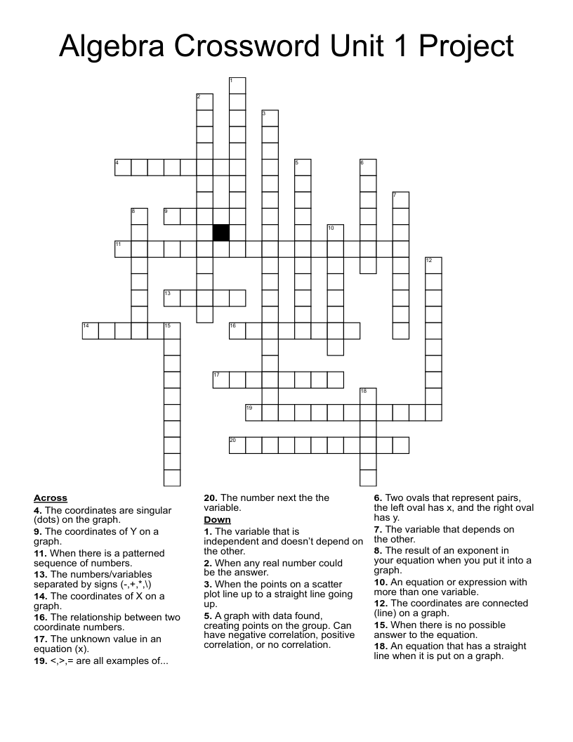 Algebra Crossword Unit 1 Project