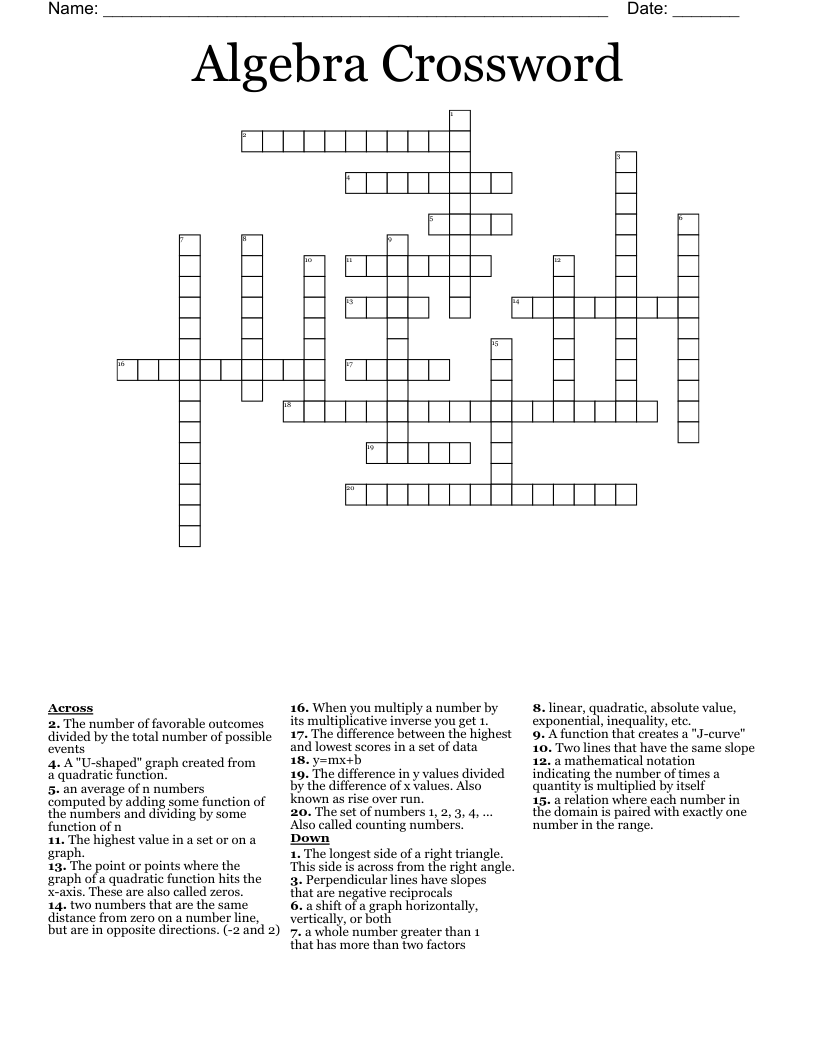 Algebra Crossword 