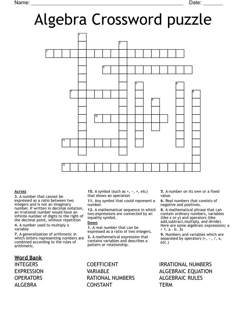 Algebra Crossword puzzle