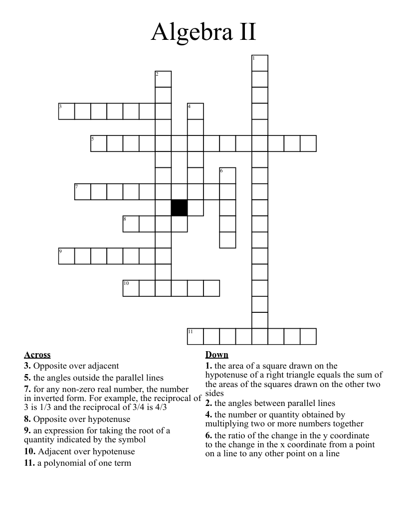 Algebra II Crossword