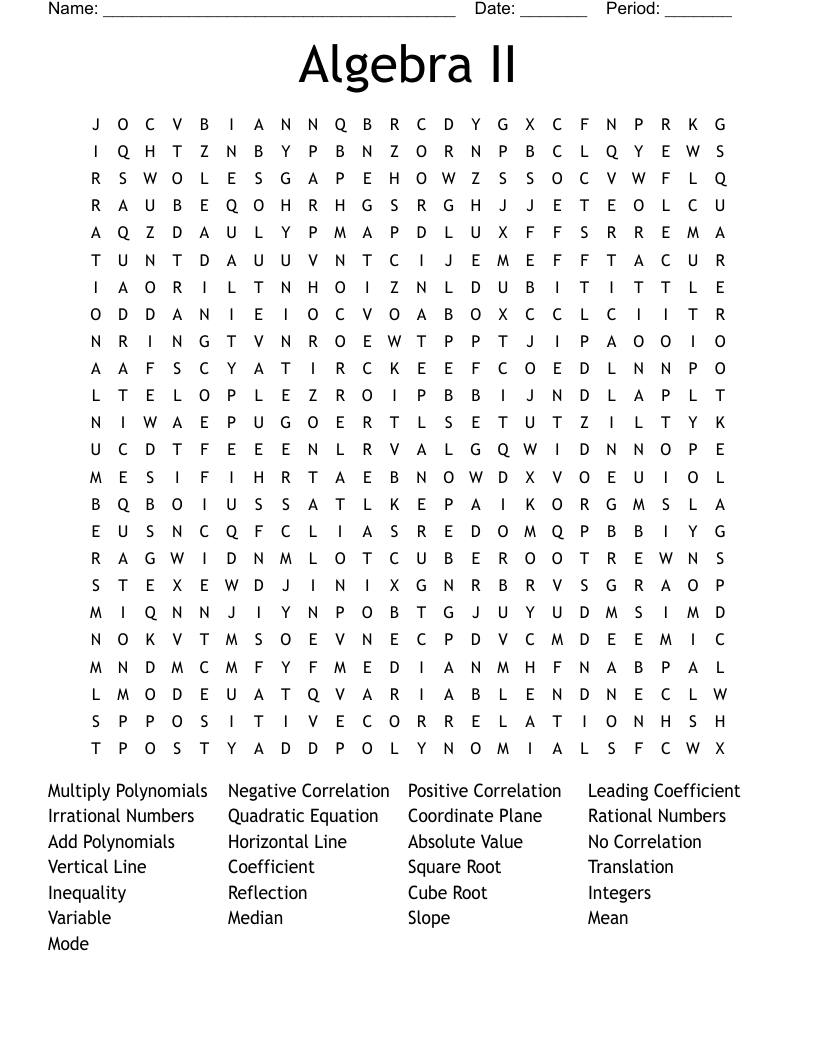 Algebra II Word Search