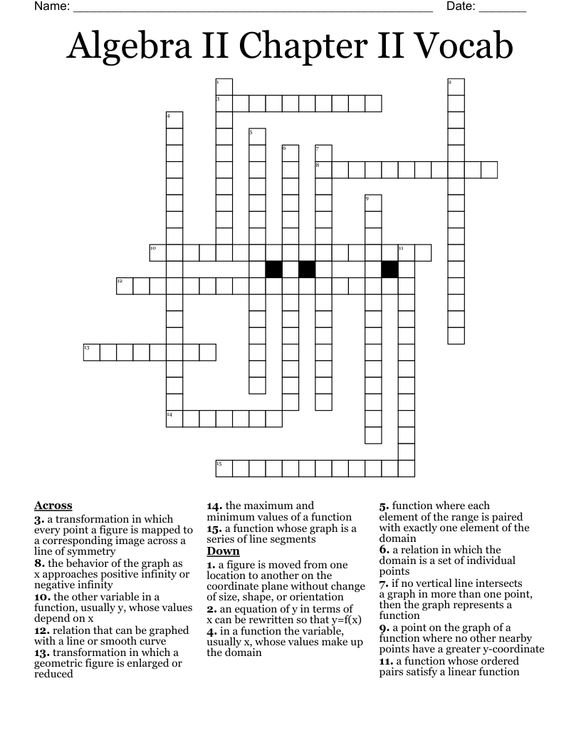Algebra II Chapter II Vocab Crossword