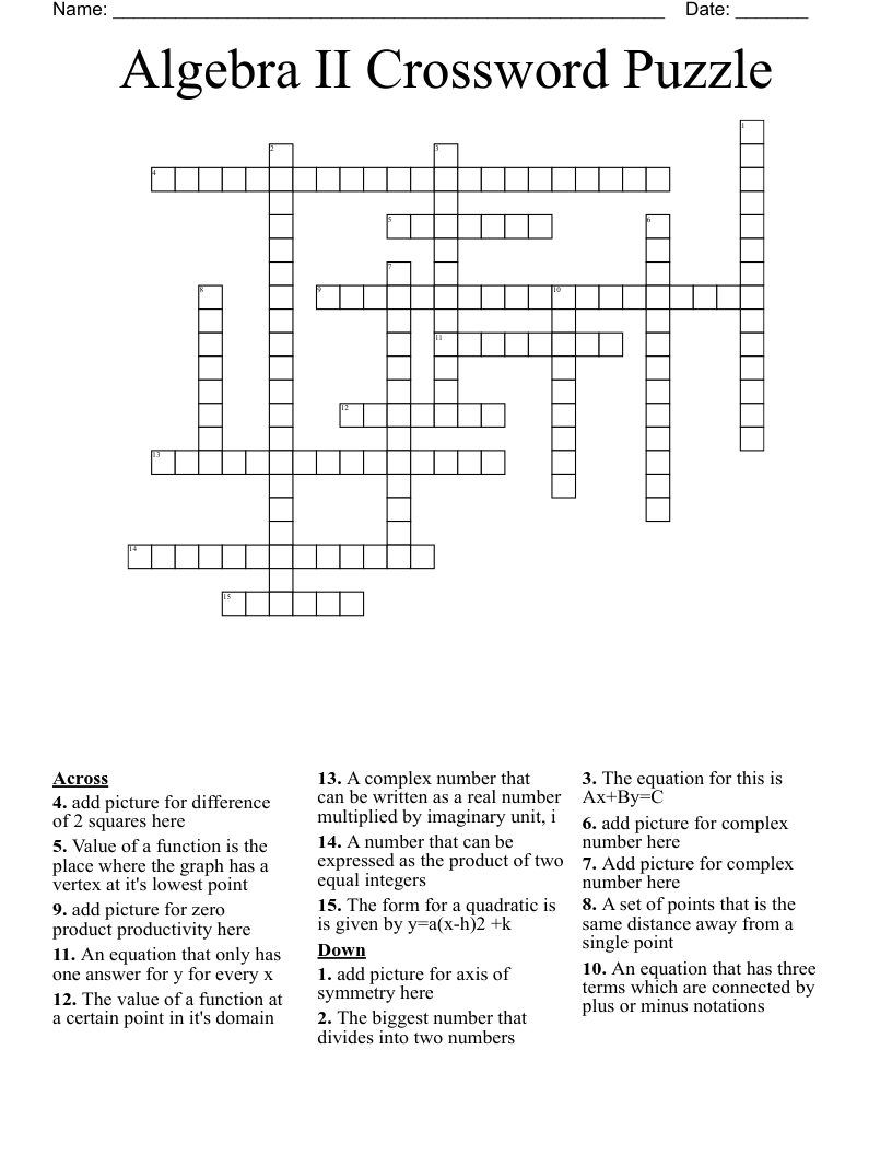 Algebra II Crossword Puzzle 