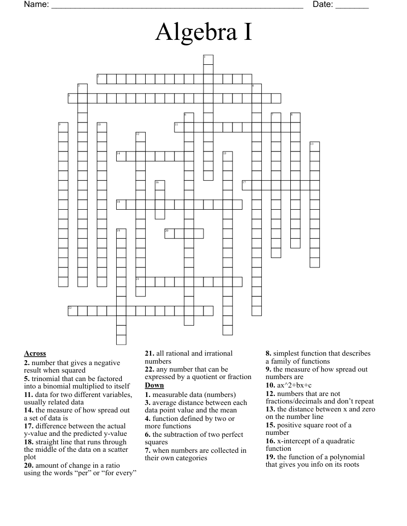 Algebra I Crossword