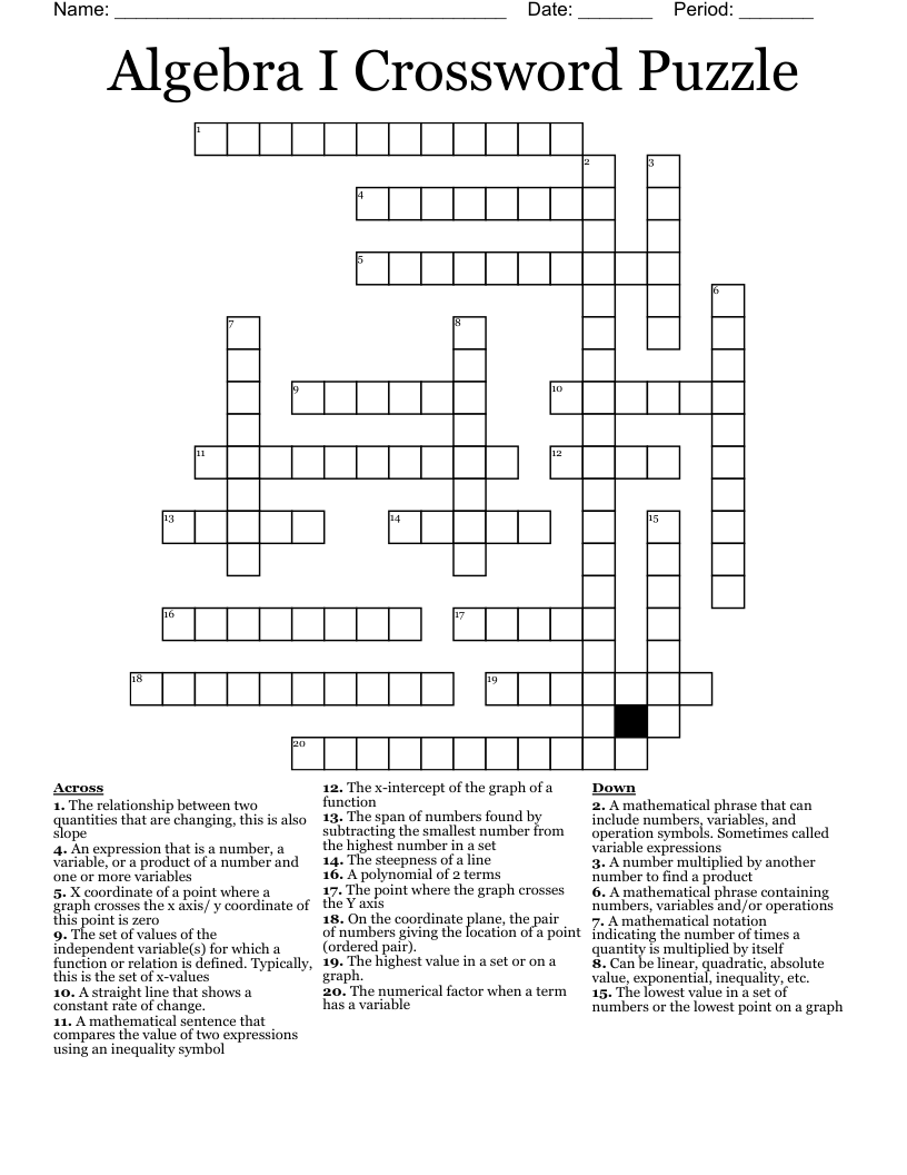 Algebra I Crossword Puzzle 