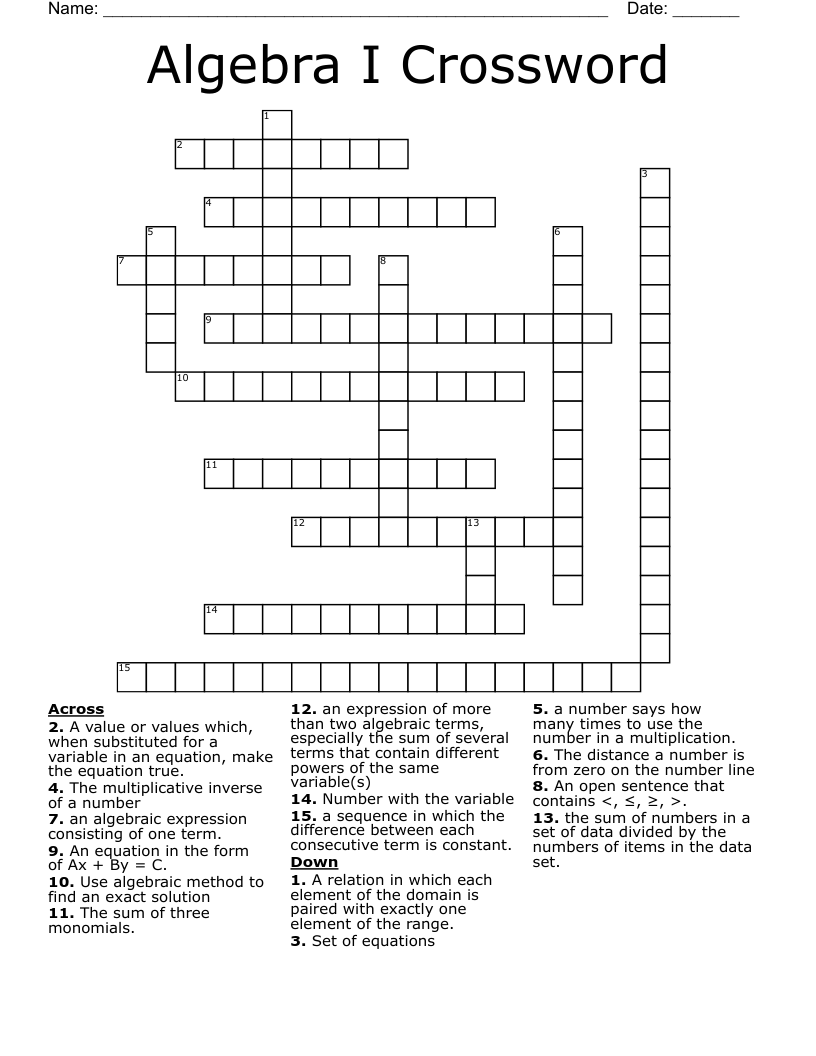 Algebra I Crossword  