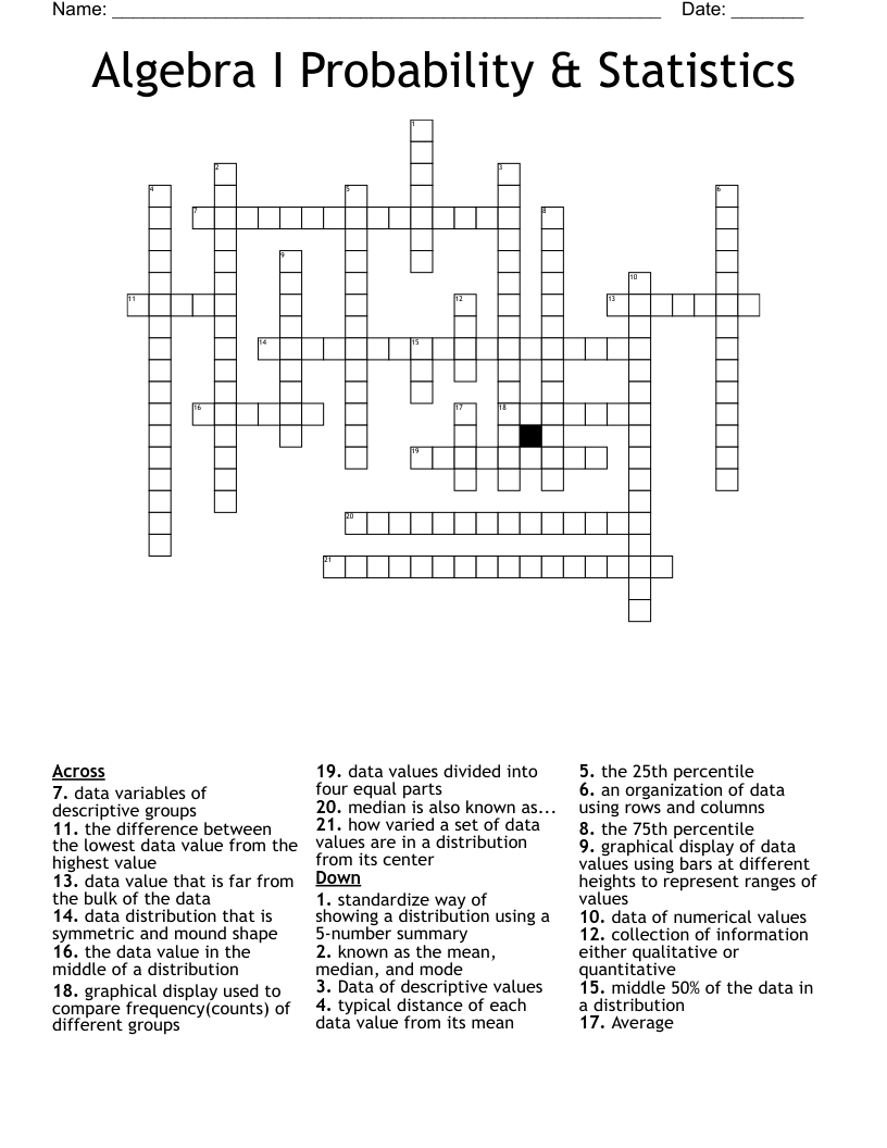 Algebra I Probability & Statistics Crossword