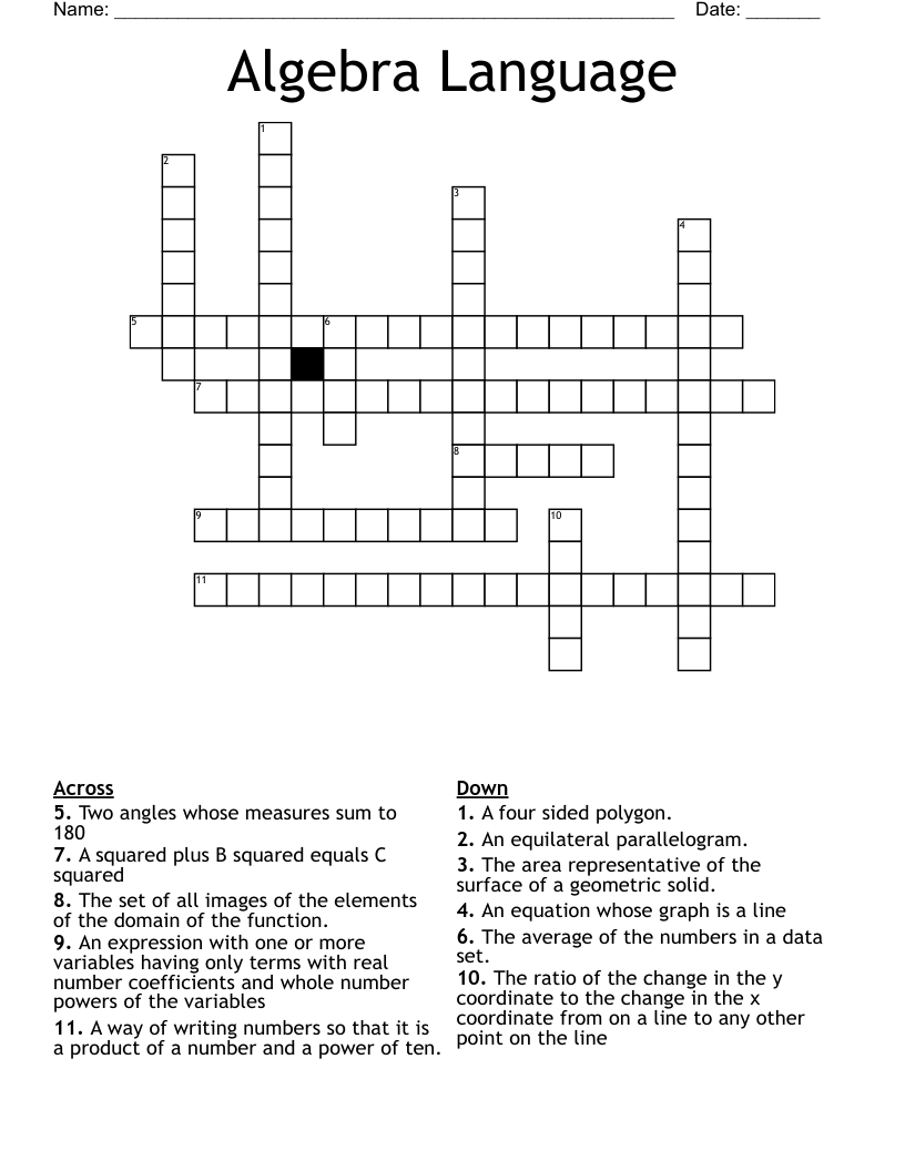 Algebra Language Crossword