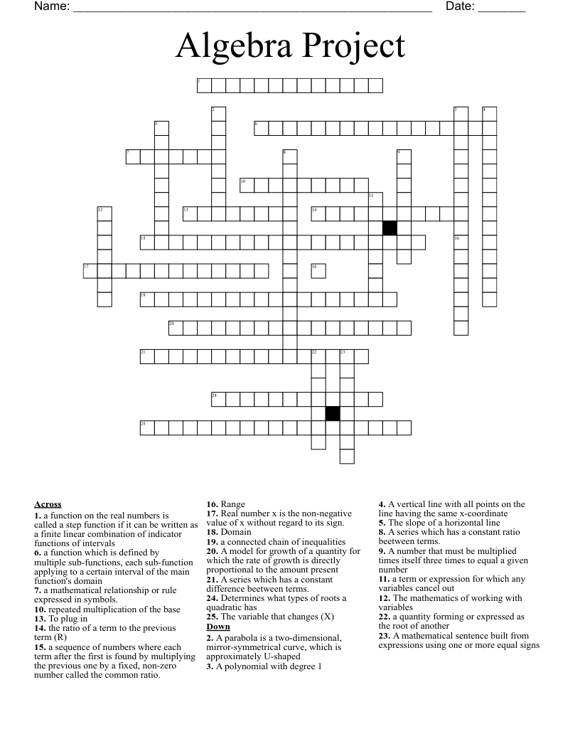 Algebra Project Crossword