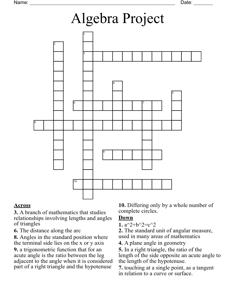 Algebra Project  Crossword