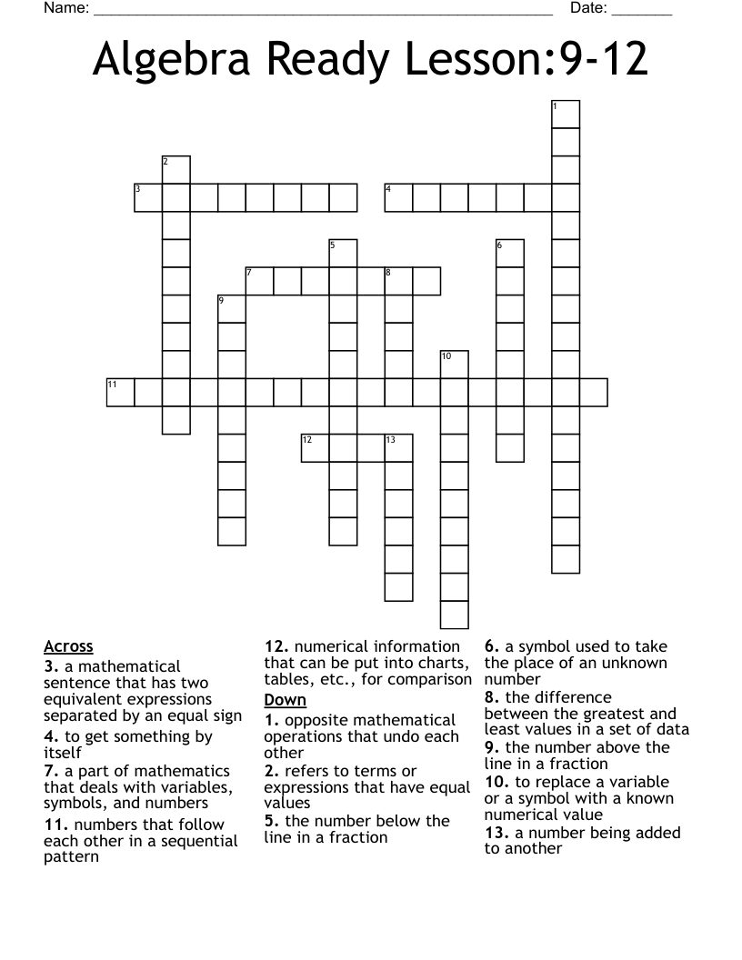 Algebra Ready Lesson:9-12 Crossword