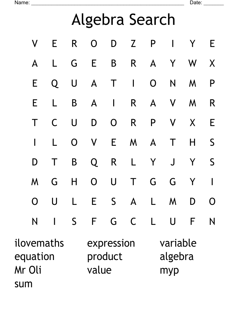 Algebra Search Word Search