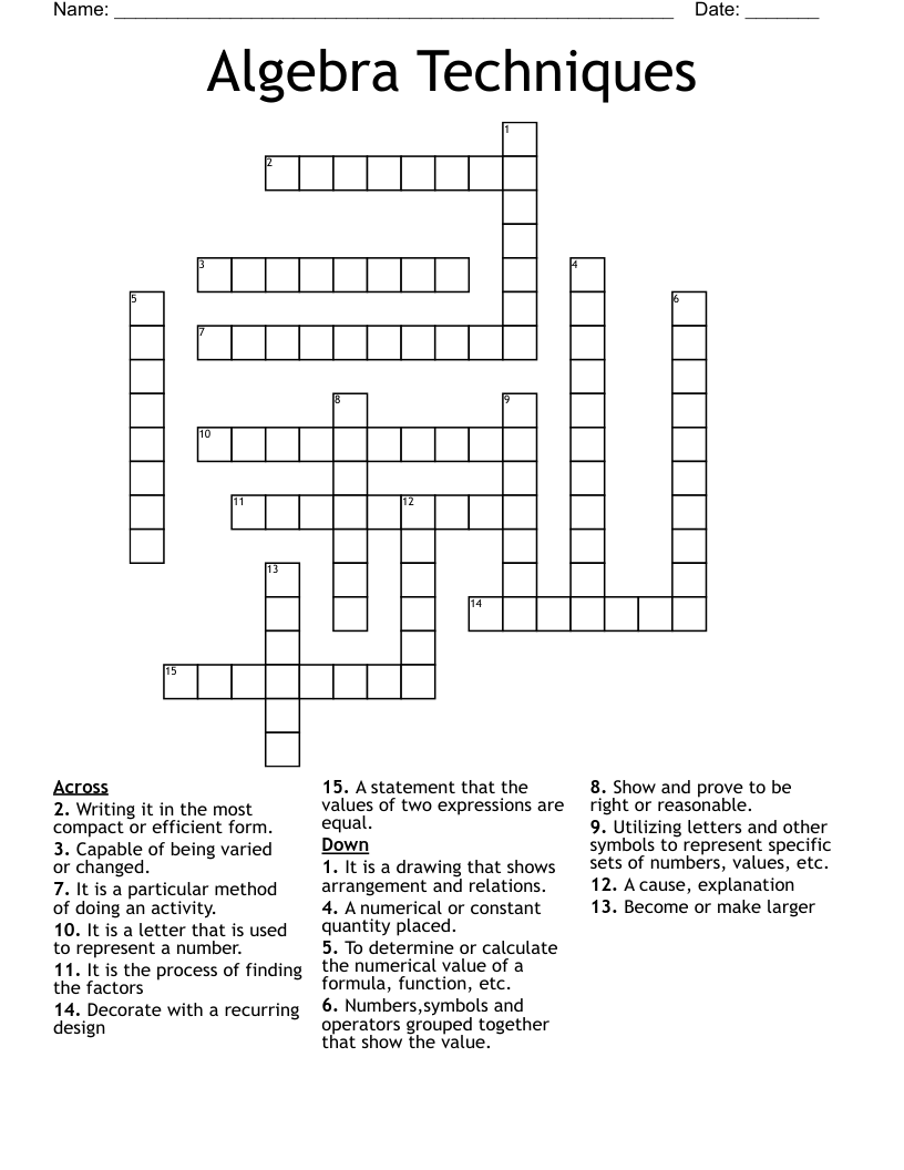 Algebra Techniques  Crossword